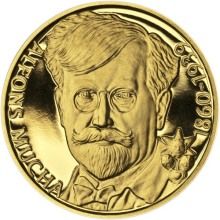 Alfons Mucha - 70 let úmrtí - 1/2 Oz zlato Proof